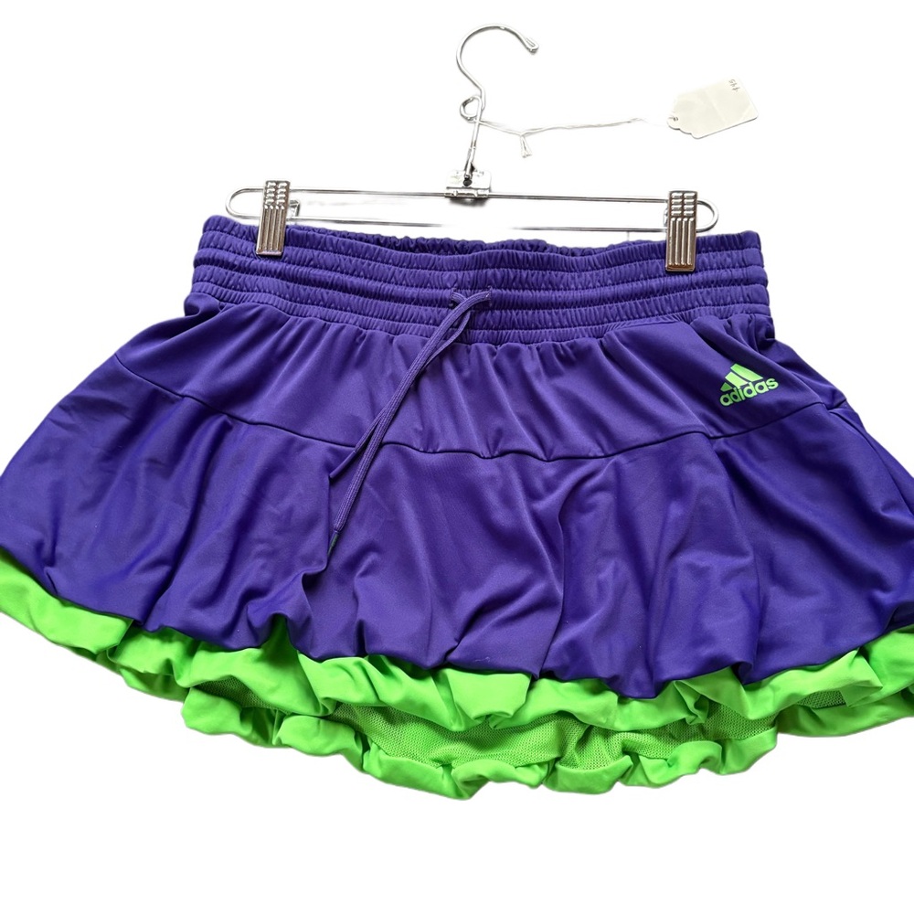 Vintage Adidas Ruffle Tennis Skort Purple & Neon Green | Y2K Athletic Mini Skirt